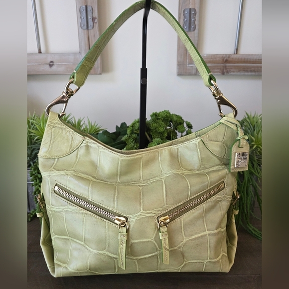 Dooney And Bourke Croc Embossed Leather Hobo Bag In Pistachio - Picture 1 of 14